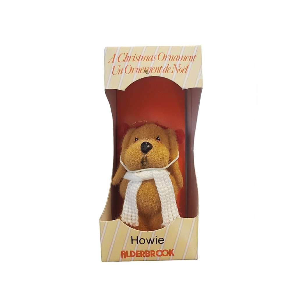 Vintage flocked dog Critter sitter Christmas ornament in original box